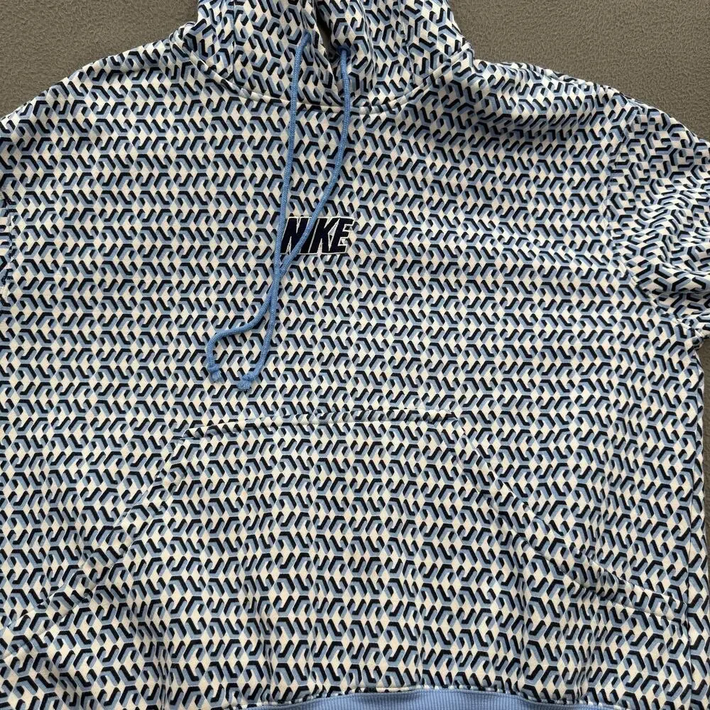 Nike‎ Hoodie Mens Medium Blue Geometric Logo Pullover Sweatshirt Cotton Blend